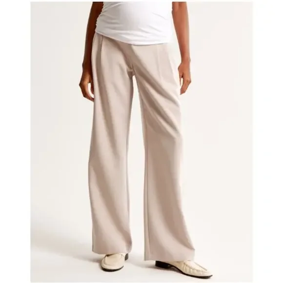 Abercrombie & Fitch Maternity Sloane Tailored Pants Oatmeal Cream 14L - Picture 2 of 16
